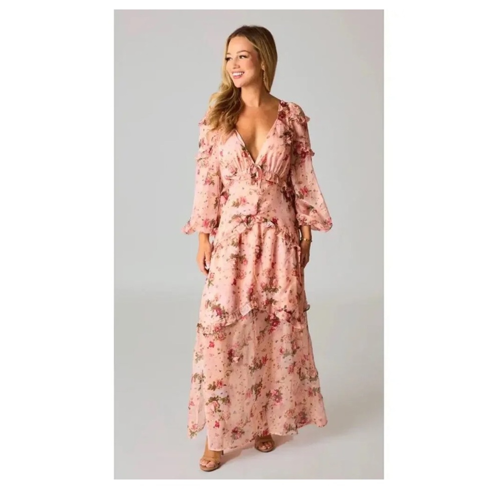 Buddy Love Pink Floral Maxi Dress with Ruffle Details XS